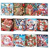 HNLMZ 5D Diamond Painting Weihnachtsgrußkarte 12 Stücke Weihnachtskarte Strass Handwerk Grußkarte,Handgefertigte DIY Weihnachten Grußkarten,Diamant Painting Geschenkkarte für Weihnachtsdeko