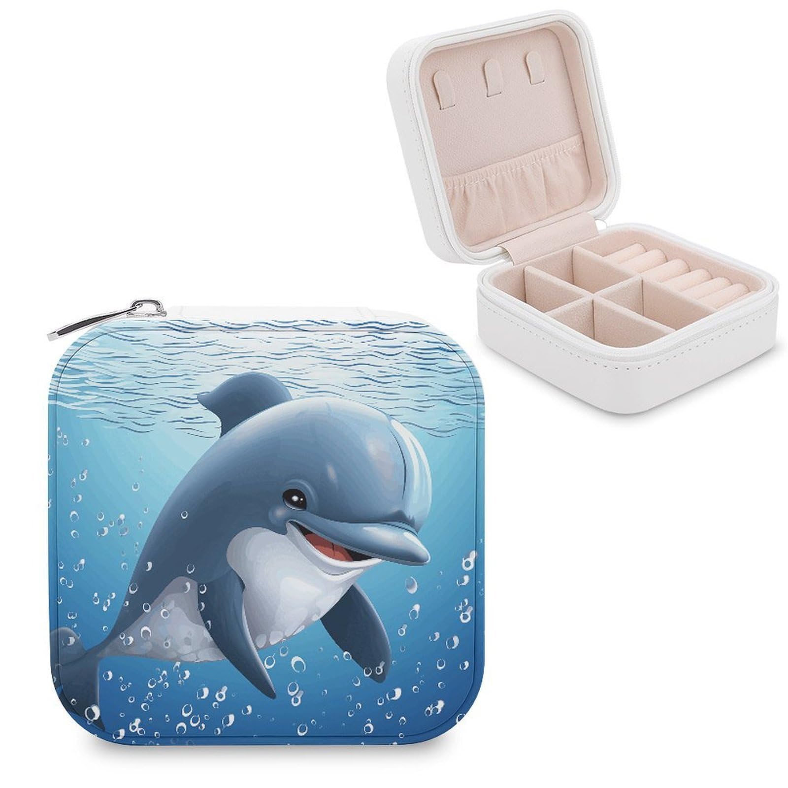 VstaDank Baby Dolphin Jewelry Box Portable Mini Travel Case Display Storage Holder Boxes PU Leather Small Jewelry Organizer for Women for Stud Earrings Rings Necklaces Bracelets