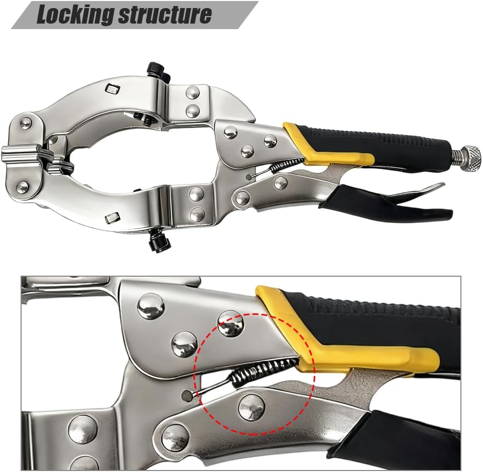 GOLICC Locking C-Clamp Pipe and Tube Clamp with 4 Pads, 11 Inch Heavy Duty Adjustable Welding Clamp for Round Tube, 2" to 3.5" Capacity, Replacement for Popular Welding & Woodworking Clamps