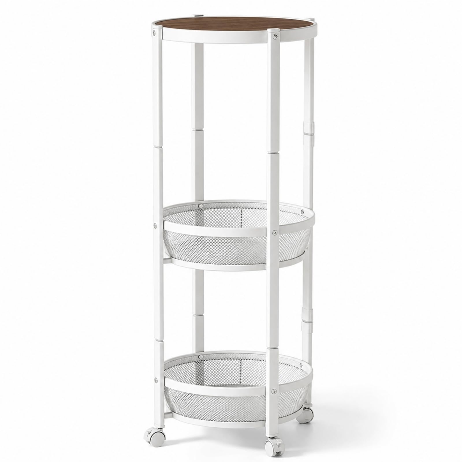 Rotating Side Stand Carrello Laterale Tavolino Mensola Supporto con Superficie in Legno E Struttura in Metallo Fluide Ripiani in Rete per Ordine E, color to 3