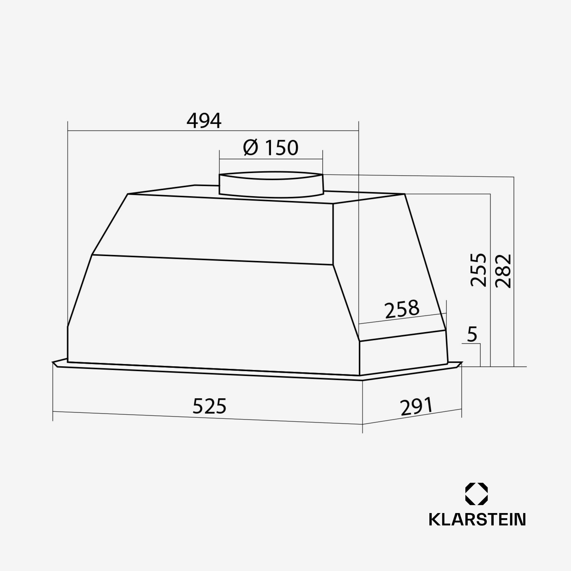 KLARSTEIN Paolo - Cappa da cucina a incasso, cappa sottopensile, 600 m³/h, 200W, filtro antigrasso in alluminio, LED integrato, touch, acciaio inox (Acciaio inox, 52 cm)