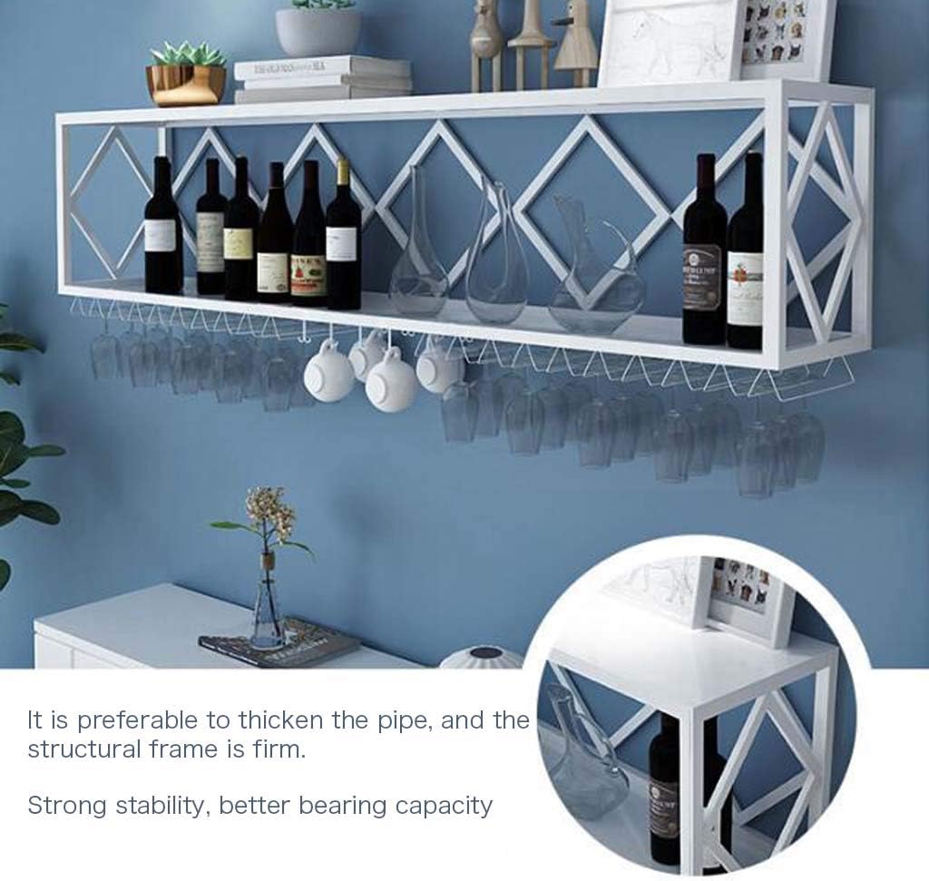 Bar Unit Floating Shelves Wall-Mounted Wine Racks Inverted Wine Glass Rack Multifunctional Iron Bottle Holder Simple Hanging Goblet Rack with Partitions