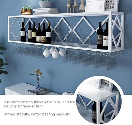 Miniatura 4 de Mueble de bar estantes flotantes para colgar en la pared, estantes para copas de vino invertidas, soporte multifuncional para botellas de hierro,