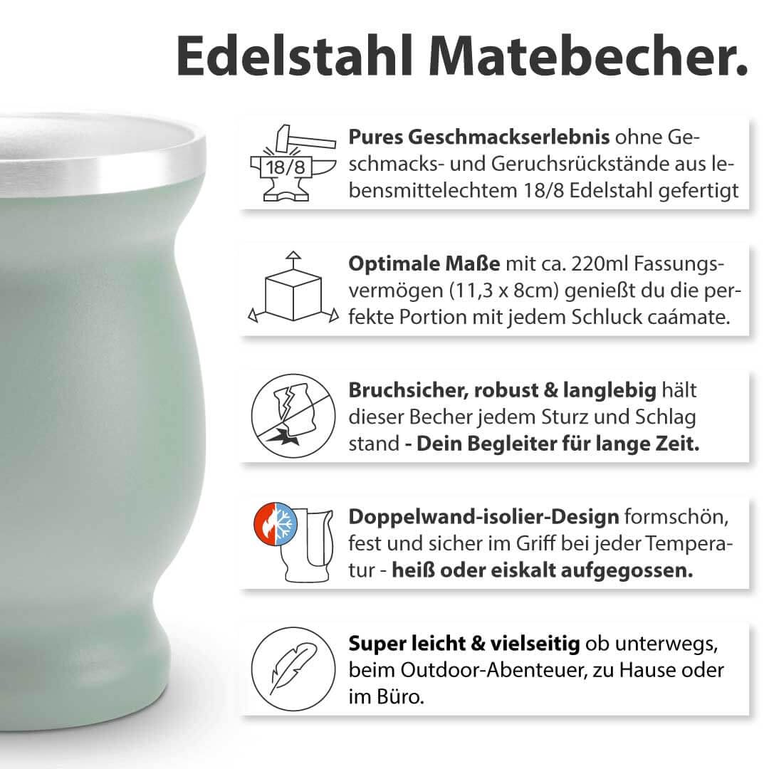 caámate. Mate Tee Becher Set ● Matebecher Edelstahl doppelwand isolier Design + Matetrinkhalm Edelstahl (Grün)