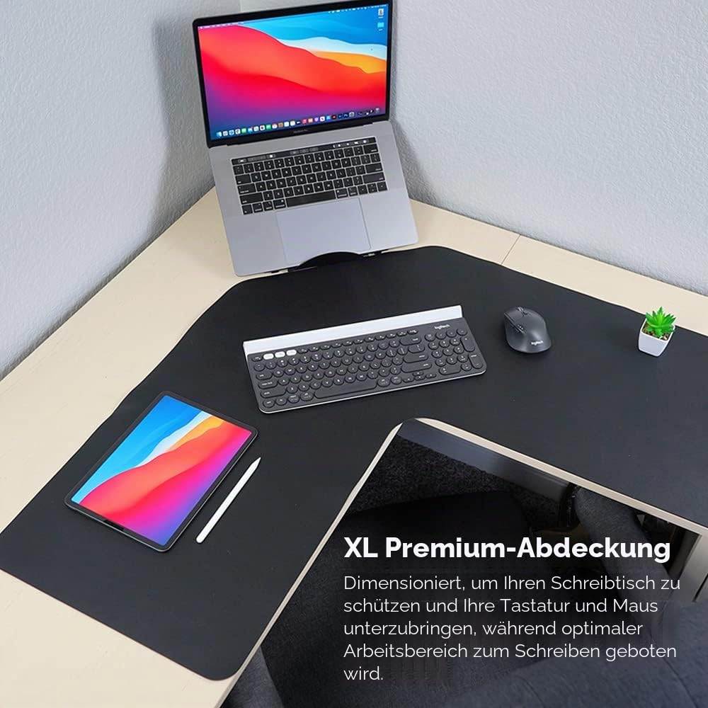 Con-Tact Brand XL Eck-Schreibtischunterlage, wasserdicht, rutschfest, PU-Leder, großer Eck-Computer-Arbeitsplatzschutz, Mauspad, Gaming-Pad, 91,4 x 40,9 cm, L-Form, doppelseitig (schwarz)