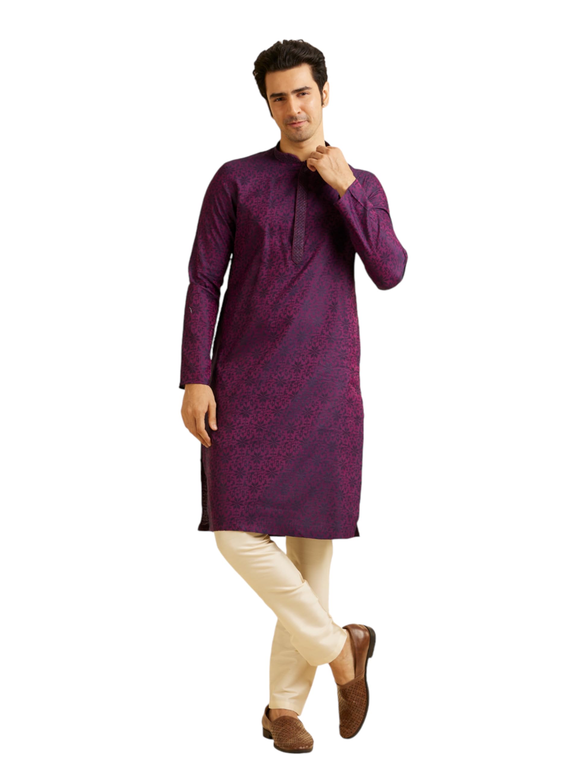 manyavar Men's Viscose Blend Jacquard Embroidered Kurta Pyjama Set (2pcs)-picture-13