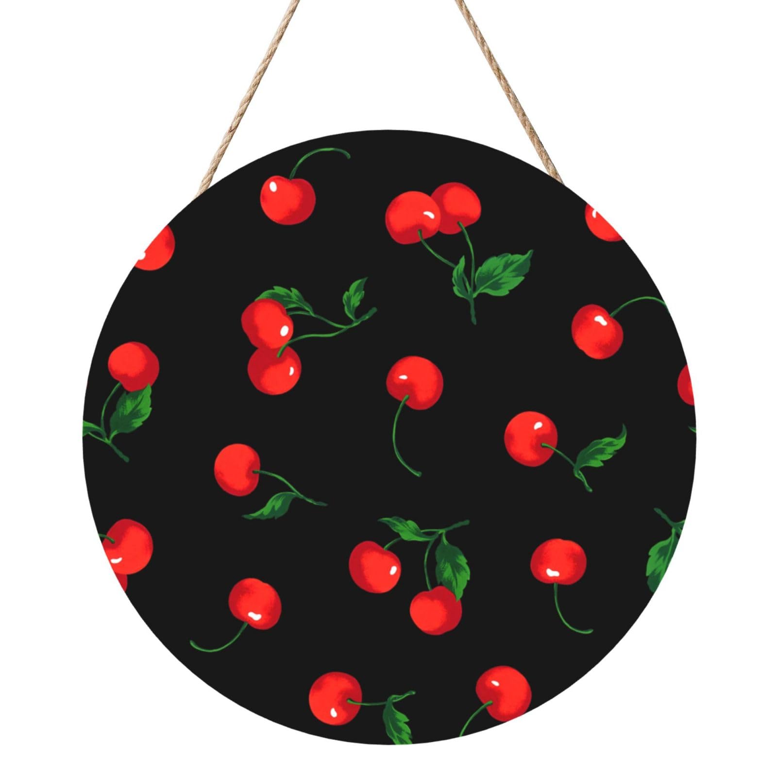 InOmak Cherry Fruit Pattern, Round Wood Panel Painting 12 in, Wall Hanging Painting For Home