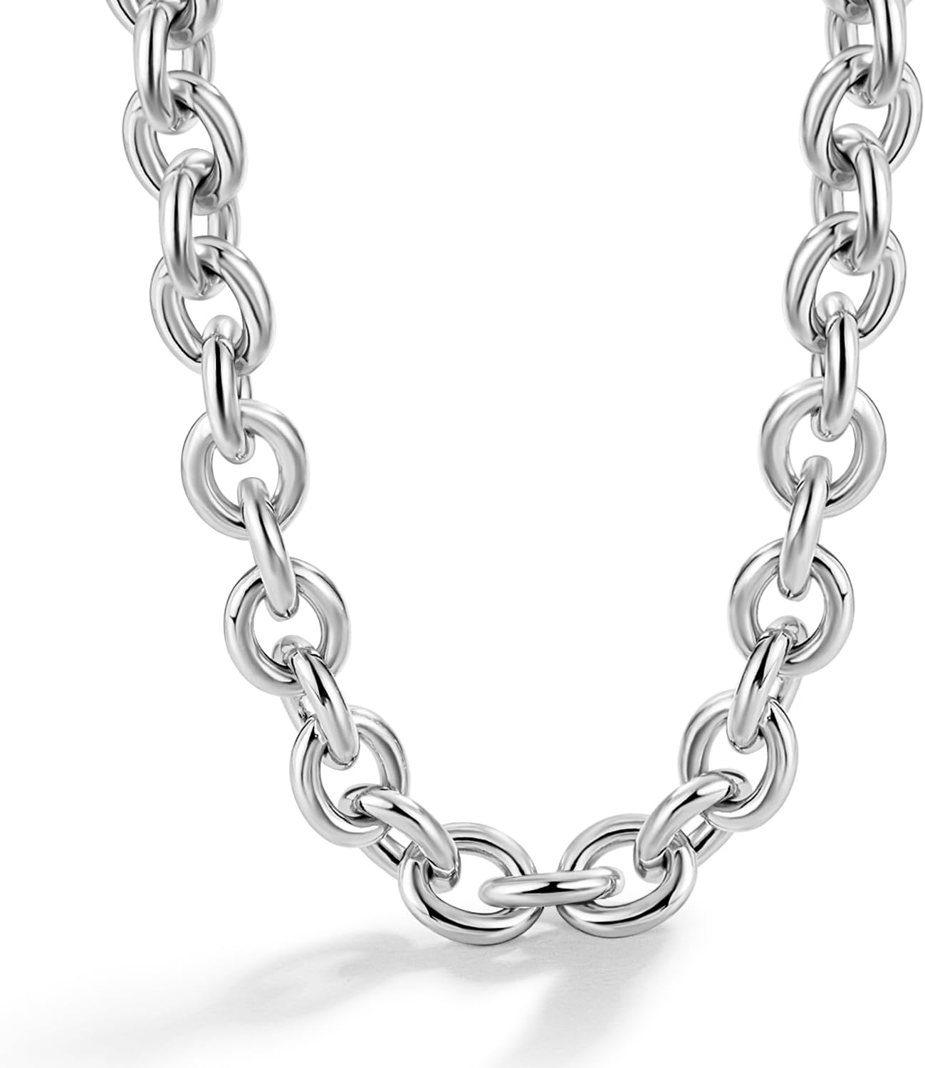 925 Sterling Silver Classic Round Cable Wire Link Necklace Men Cuban Curb Oval Belcher Link Chain Choker 16 to 30 in For Women 24k Gold Plated Jewelry Gift (8.5MM Silver, 22 inch)