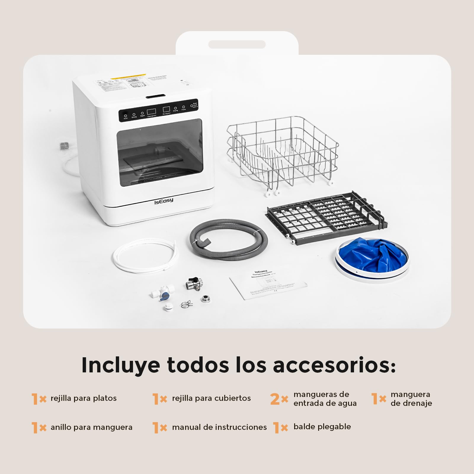 IsEasy Lavavajillas de encimera Mini lavavajillas 43CM con 5 Programas,Pantalla LED,lavado de Fruta,Dos modos de suministro de agua Ideal para cocinas domésticas, apartamentos y campings