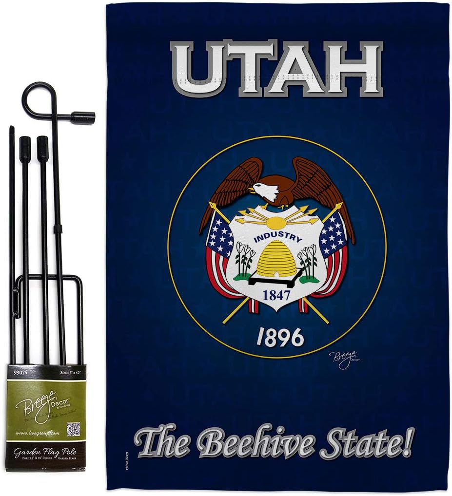 Utah Garden Flag Set with Stand Americana States USA American Territories Republic Country Particular Area Small Decorative Gift Yard House Banner Made In 13 X 18.5