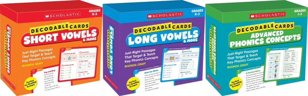 Scholastic Decodable Cards 3 Box Set - Short Vowels; Long Vowels; Advanced Phonics Concepts (Cards)