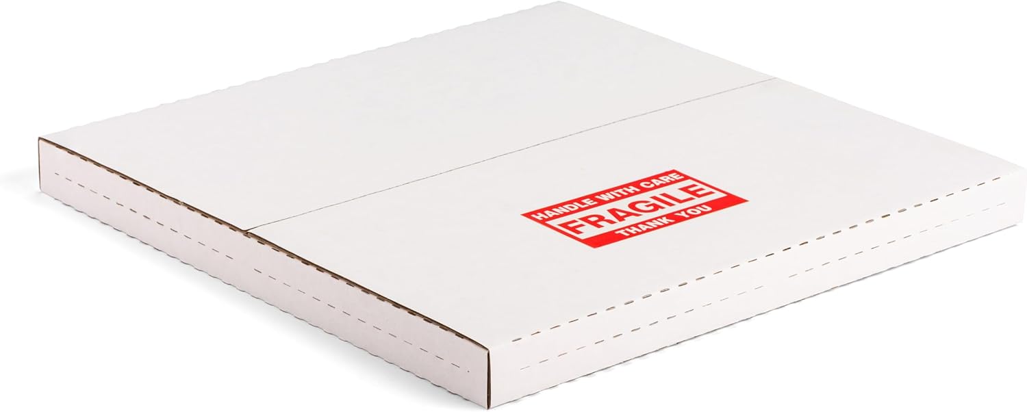 12" Vinyl Record Mailers, 12.8"L x 12.8"W x 1"H, Easy-Fold, Multi-Depth LP Albums Shipping Boxes with Fragile Stickers, White, 15 Pack