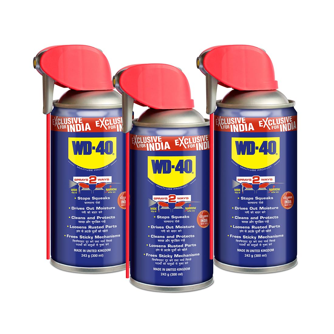 WD-40 Smart Straw 300ml | Multipurpose Spray to Clean Rust, Limescale,Jams, Stains, Hinges, Chains and Surfaces | From Pidilite Pack of 3