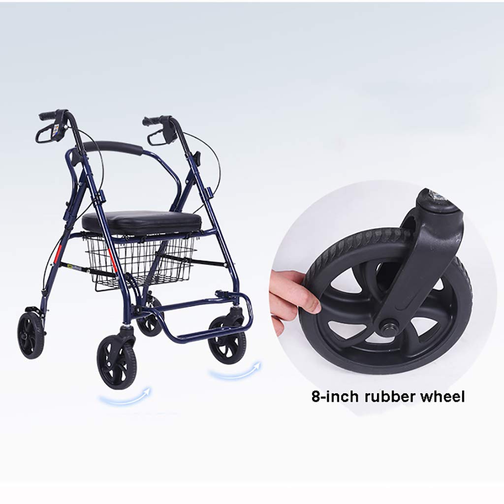 Andador plegable para caminar, andador, rodador, carrito de la compra con asiento y freno de mano, para ancianos (azul) estrella de luz