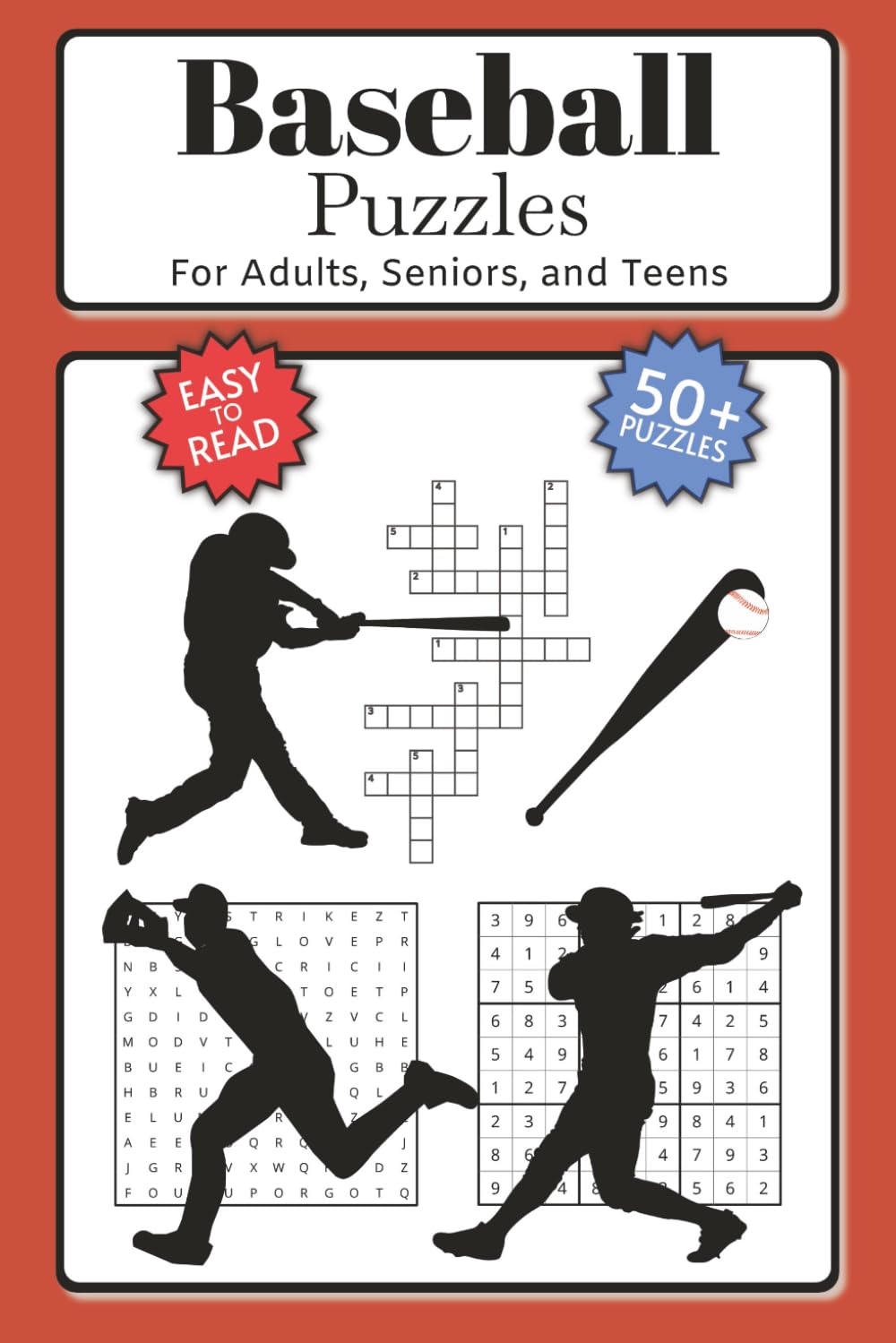 Baseball Puzzles: Word Search, Crossword, Sudoku with Easy to Read Print about Puzzles | 6x9 inches, 122 pages | 50+ Puzzles ... Gift for Adults, Seniors, & Teens