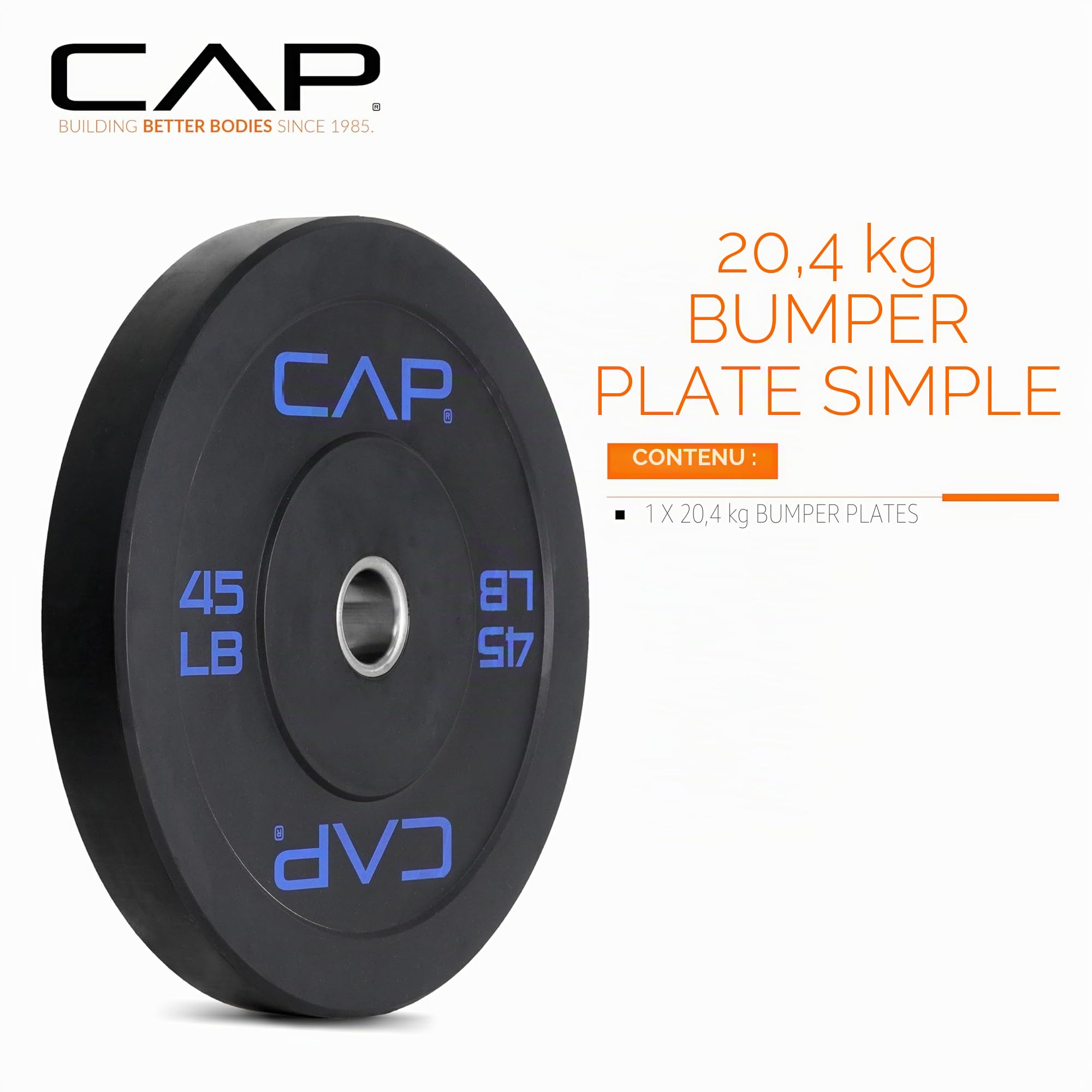 CAP Barbell Budget Plaque de pare-chocs olympique avec logo bleu, noir, 20,4 kg