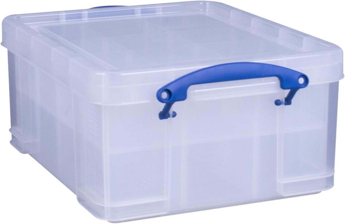 Really Useful 21 Liter Plastic Box with Compartments, 2 Trays Clear