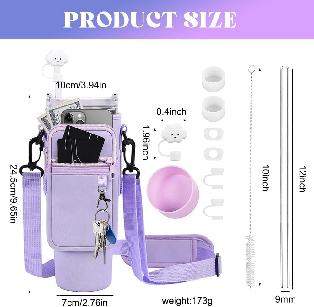 Stanley Cup Accessori 6 Pezzi Set Contiene Tappo in Paglia Tappo a Tenuta Stagna Cannuccia Spazzola Cannuccia Manica a Coppa per 30 oz 40 oz Capacità Coppa Non Inclusa（Viola）