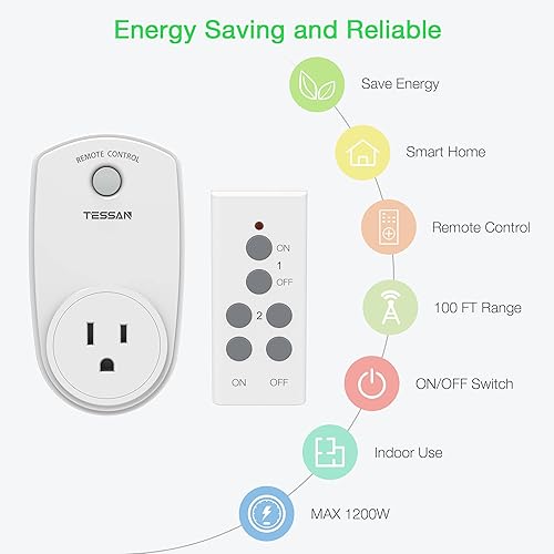 Miniatura 2 de Paquete de 2 tomas de corriente de control remoto, interruptor de enchufe eléctrico inalámbrico para luces, lámparas, ventiladores, rango RF de 100