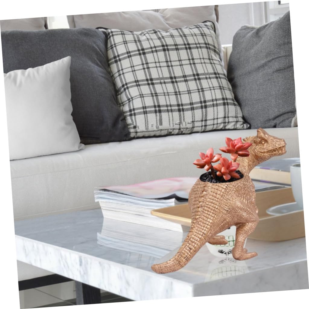 ibasenice Kreativer Dinosaurier Tischblumentopf aus Kunstharz, Gold | Sukkulenten und Kleine Blumen, Dekorativ für Fensterbänke und Tische, 1 Stück