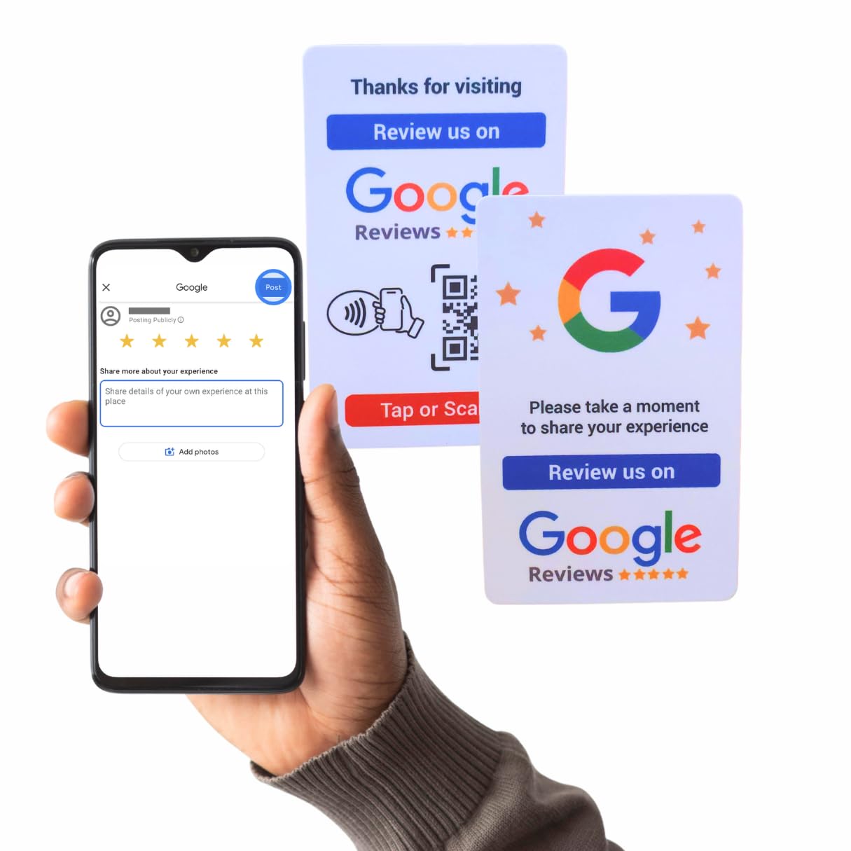 NFC Tag Google Review Card - Boost Customer Feedback with Tap & Scan QR - No App, No Subscription - Works on iPhone & Android (White, Set of 1)