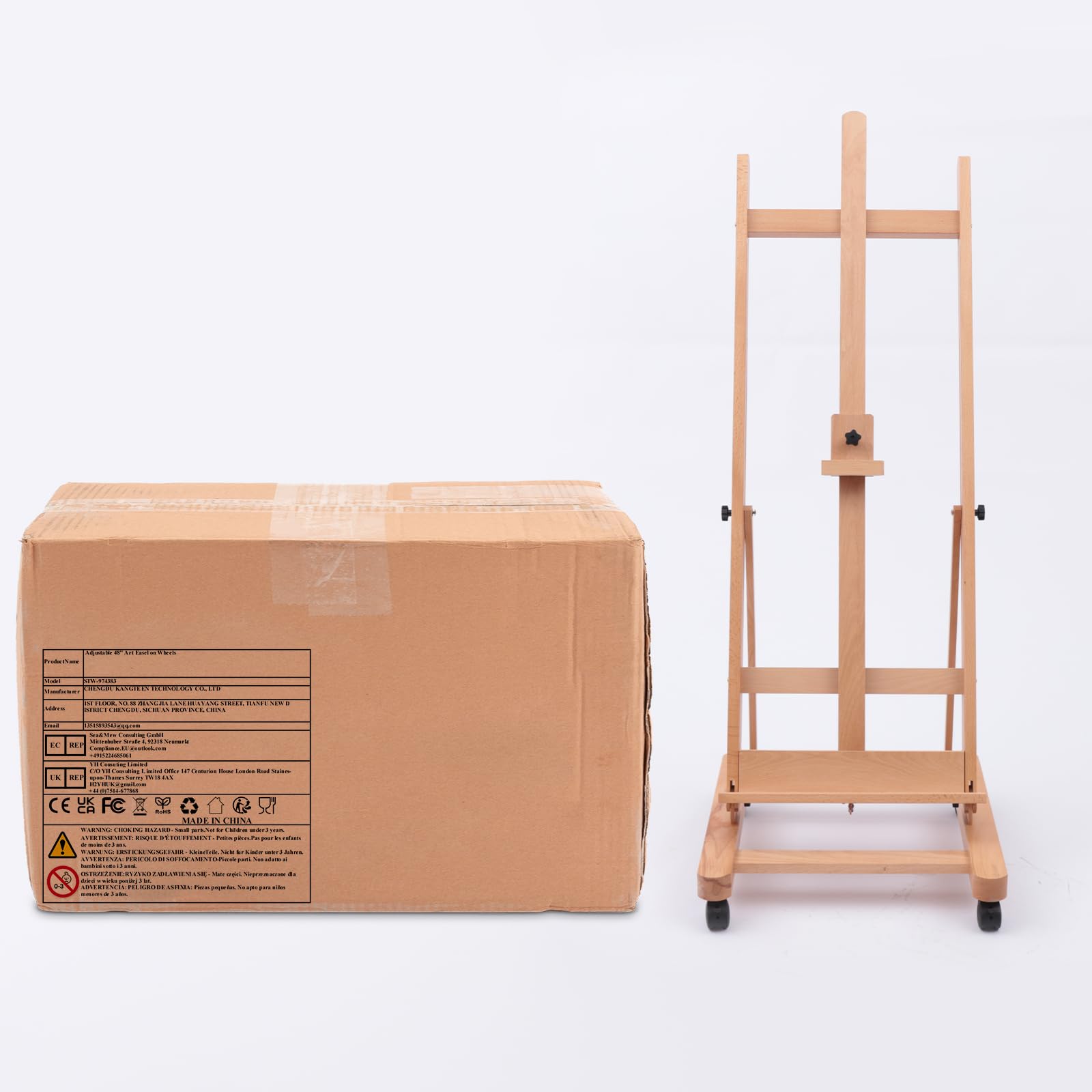 Caballete de estudio con marco en H, Caballete de arte profesional con ruedas (fijador), altura ajustable de madera de haya, caballete de bocetos para pintura al óleo, bocetos publicitarios, etc