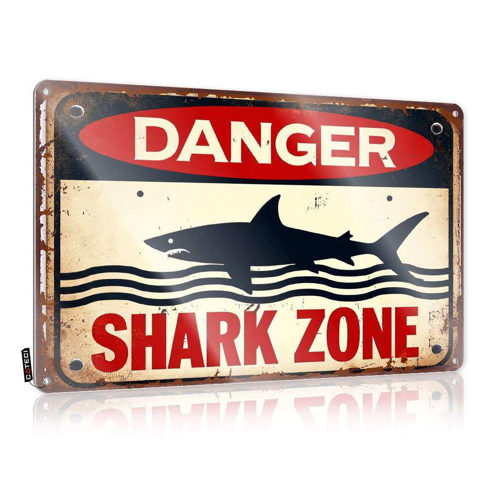 Funny Door Signs Danger: Shark Zone Tin Sign Warning Signs For Bedroom Home Decor For Men(20X30CM)
