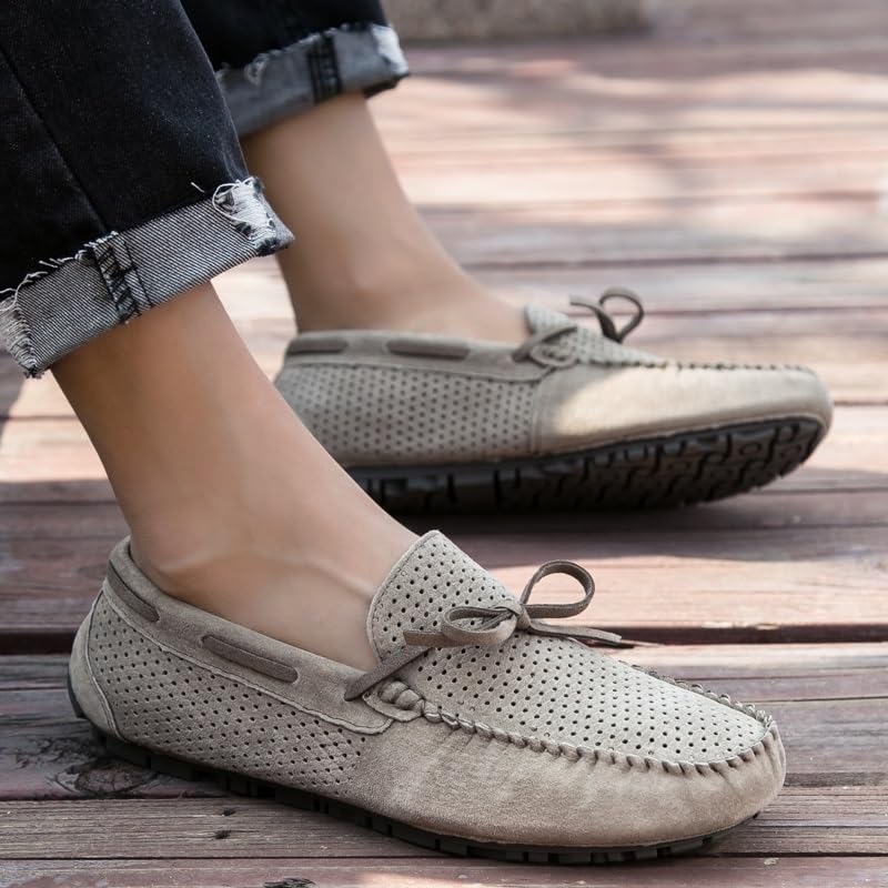 Mens Loafers Shoe Perforated Breathable Boatshoes Moccasins Shoes Anti-Slip Comfortable Flat Heel Wedding Slip On3