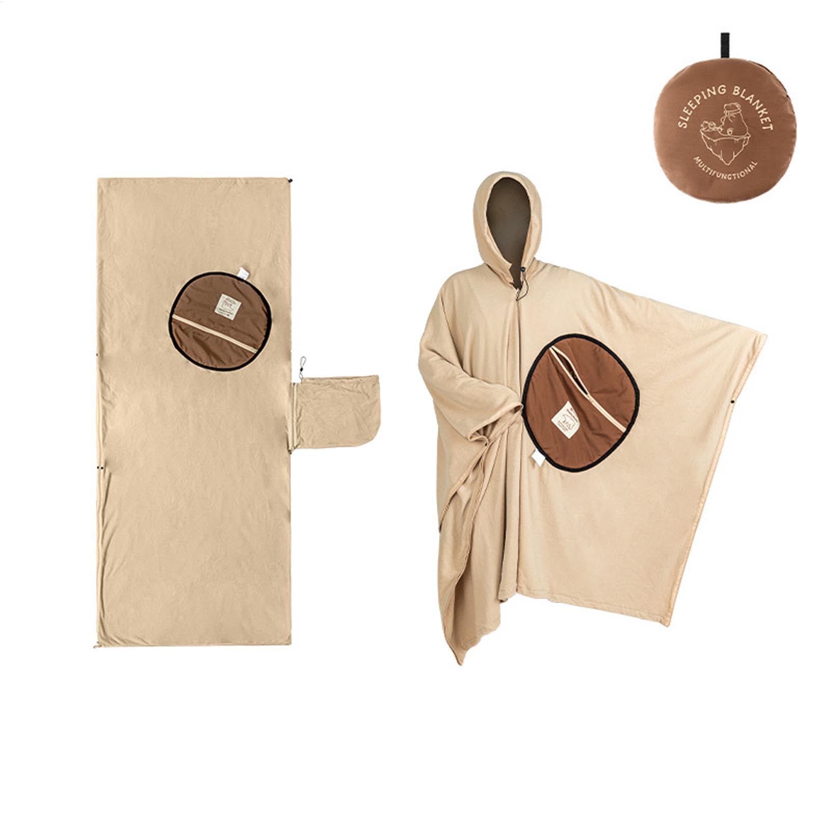 Cape Sleeping Bag - Sac de couchage portable en polaire - Cape avec capuche - Couverture de stade de camping polyvalente en plein air - Poncho à capuche coupe-vent pour camping en plein air