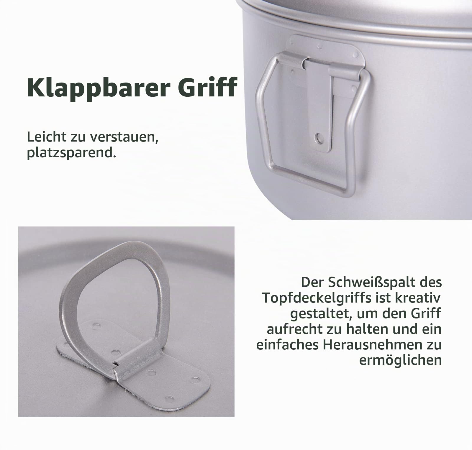 iBasingo Titan SuppeTopf 4.5L Outdoor Kochgeschirr für Camping, Picknick, Wandern und Reise Küchengeschirr Kochkit Ti2112C