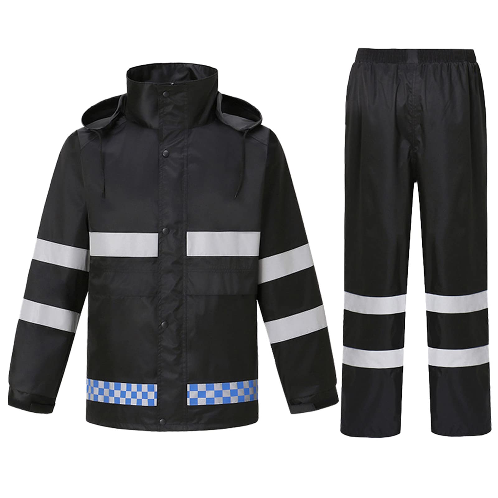 Hombres Traje de Lluvia 2 Piezas Impermeable Conjunto de Chaqueta y Pantalón con Tira Reflectante Segura Chaqueta de Ciclismo con Capucha Impermeable de Adulto Classic