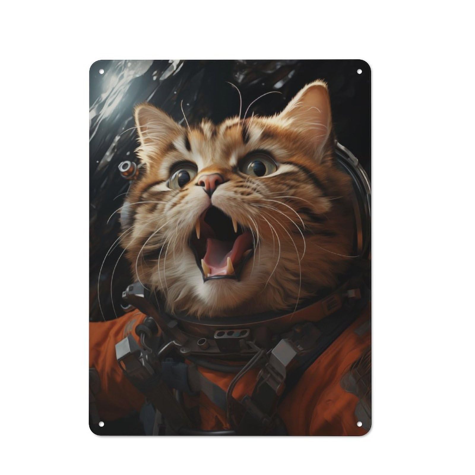 Junmoney Cat Astronaut 40X30cm Retro Metal Sign With For Home Office Or Studio, Suited To Wall Displays In Home Offices And Studios