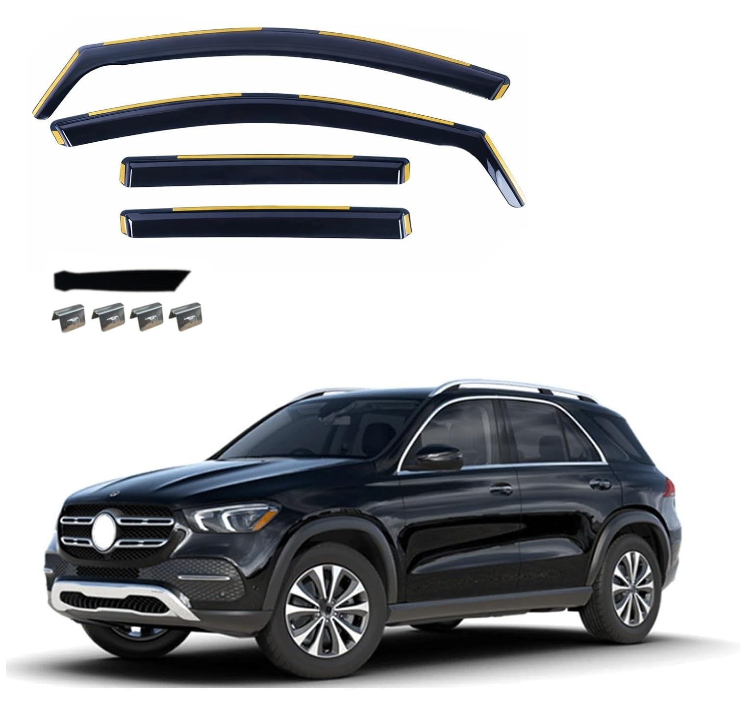 Kit 4 Deflettori Aria Nero Fumé Trasparento Antivento per Finestrini Laterali Anteriori e Posteriori Compatibile con Mercedes Benz GLE V167 (2020-2023)