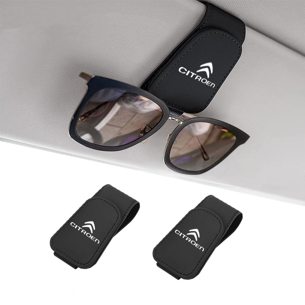 2 PCS Leder Sonnenbrillen Halterung Für Citroen C4 Cactus 2014-2020, Brillenhalter für Auto Sonnenblende für Auto Visier Zubehör,A Black