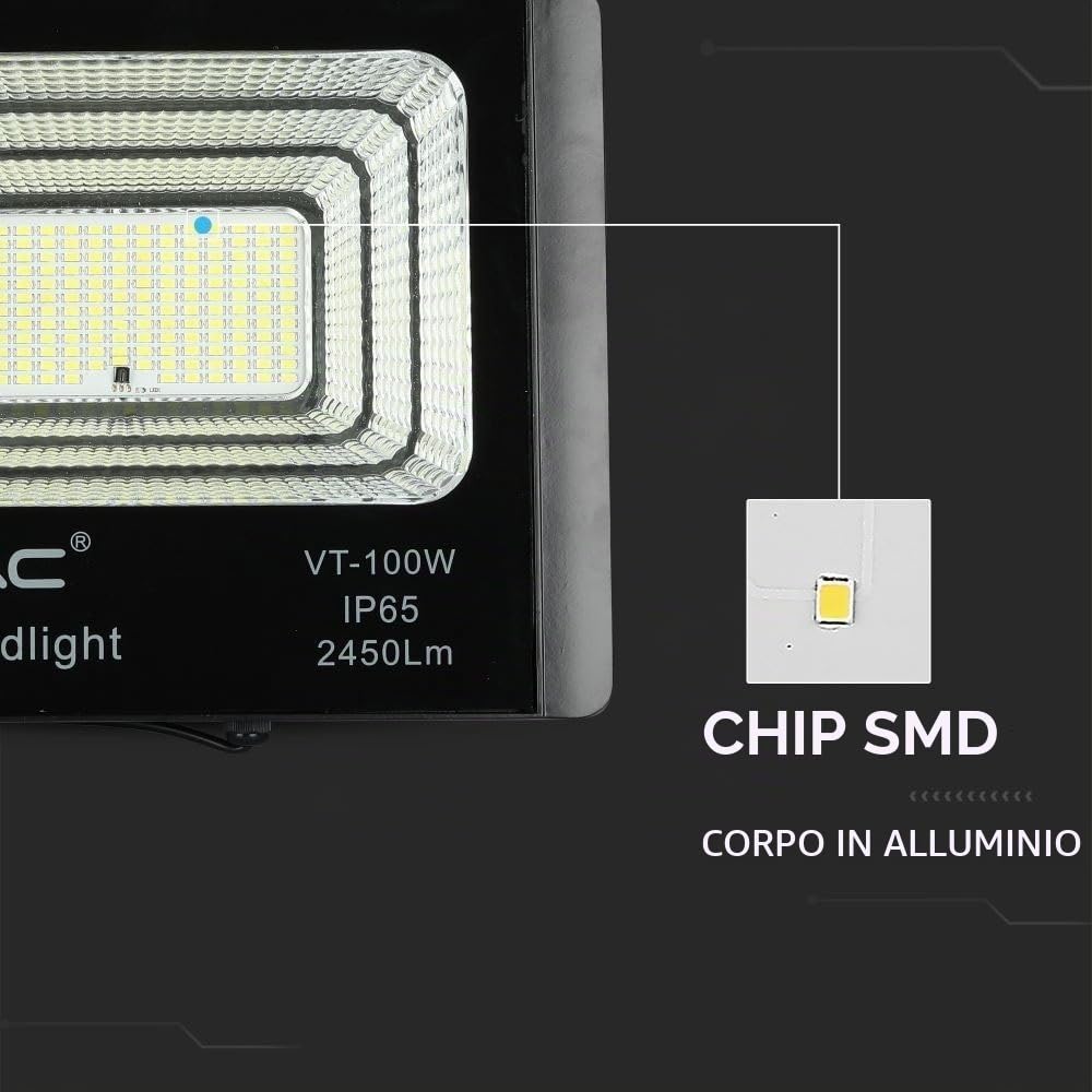 Faro LED 100W con Pannello Solare e Telecomando 4000K
