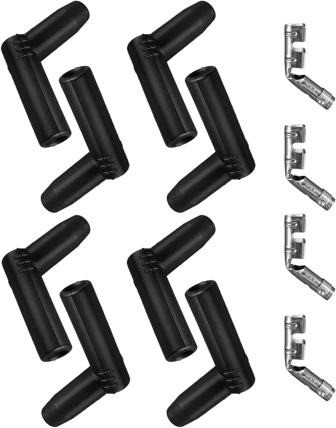 135/45 Degree Silicone Boots and Terminal Kit Fit for 7mm-8.5mm Spark Plug Wire, Include 8 Terminals and 8 Protective sleeves