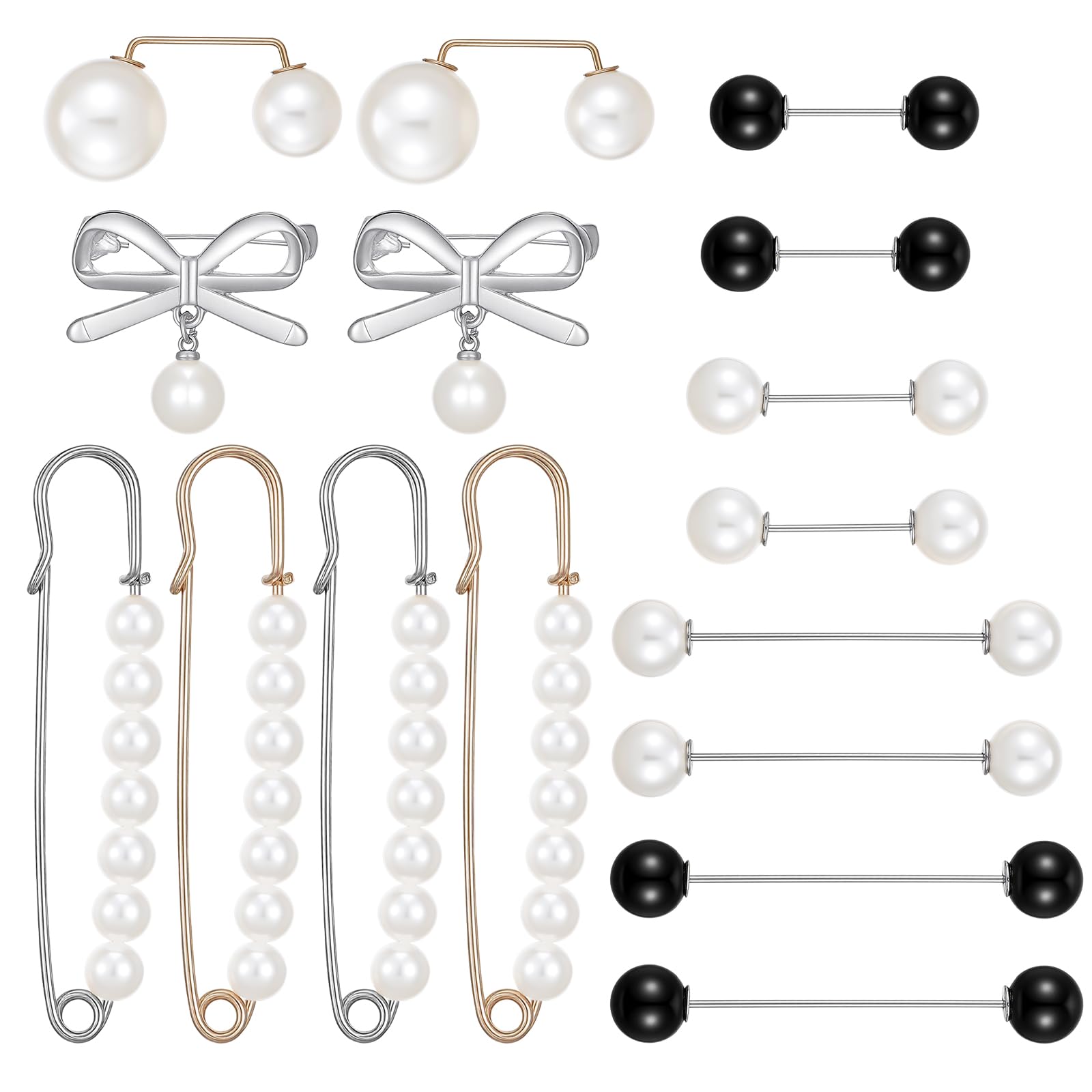 DOPENSPI 16 Pcs Safety Pins for Clothing, Pearl Brooch Pins