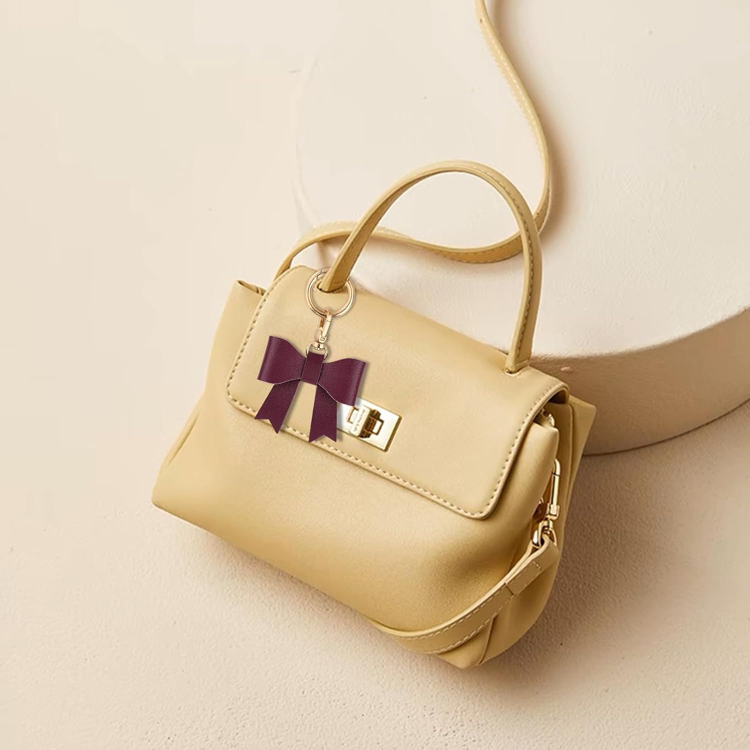Small Leather Bow Keychain Charm for Handbag Purse Bag - Image 5