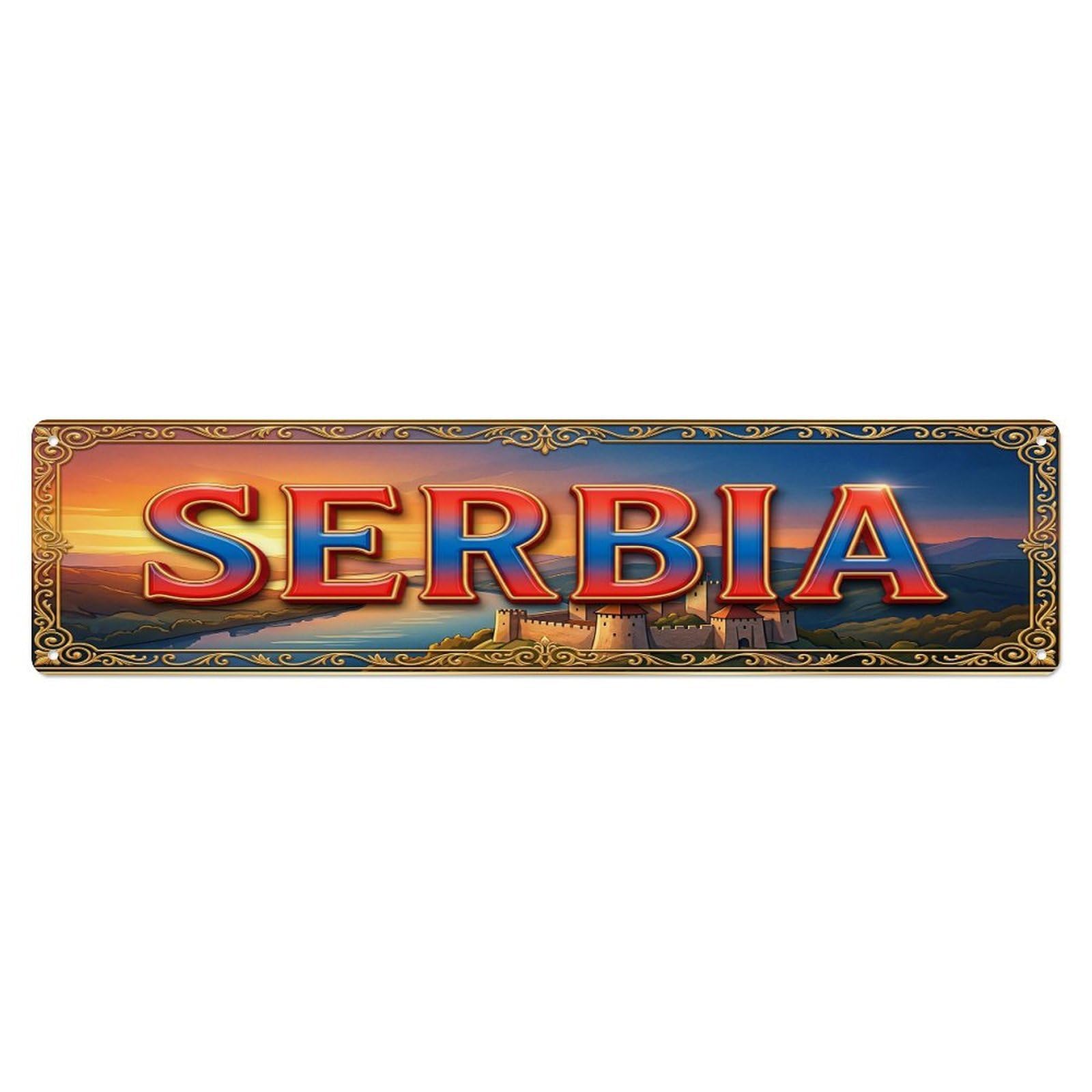 Vintage Serbia Travel Badge Metal Tin Sign