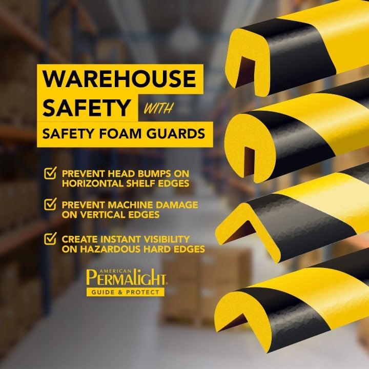American Permalight Edge Protection Safety Foam Guard Type B Slide-On I-Beam Shelf Non-Adhesive 39.3-Inch - Black/Yellow Striped Foam Edge Cushion for Warehouse Rack Protection