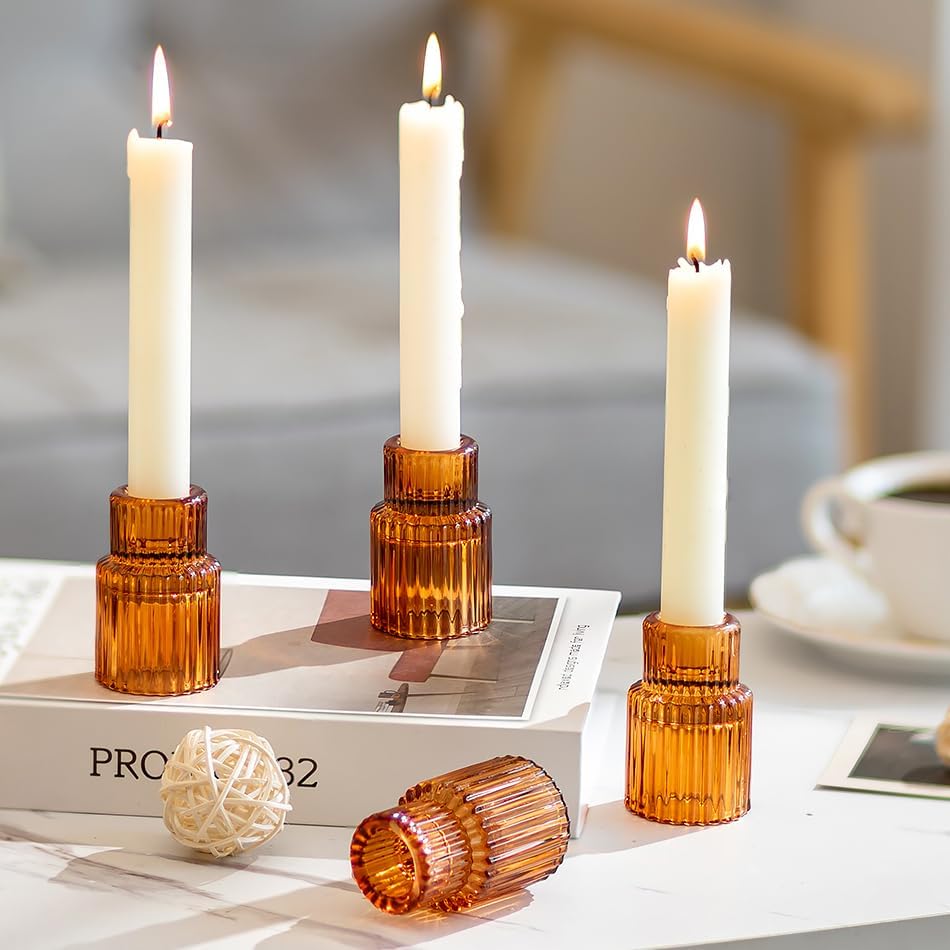 Miniatura 3 de Romadedi Portavelas de cristal para candelabros  Portavelas cónicos ámbar para palitos de velas, decoración de mesa de boda, centro de mesa,