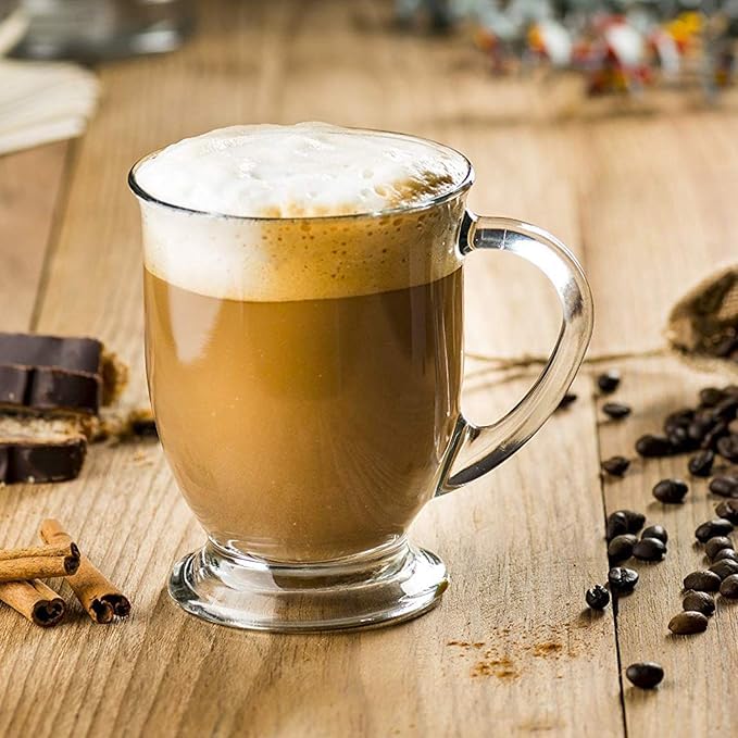 Image of PrimeWorld 450ml Glass Coffee Mugs - Set of 2 | Clear Coffee Cups with Handles | Perfect for Latte, Cappuccino, Espresso, Tea & Hot Beverages