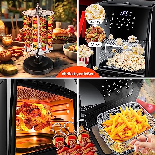 KESSER® XXL Airfryer 9in1 Heißluftfritteuse Fritteuse, | Drehgrill | Dörrautomat | Rezeptheft | Grillspieß | 1800 Watt | fettfrei grillen ohne Öl | 8 Programme | inkl. Zubehör Schwarz – Bild 4