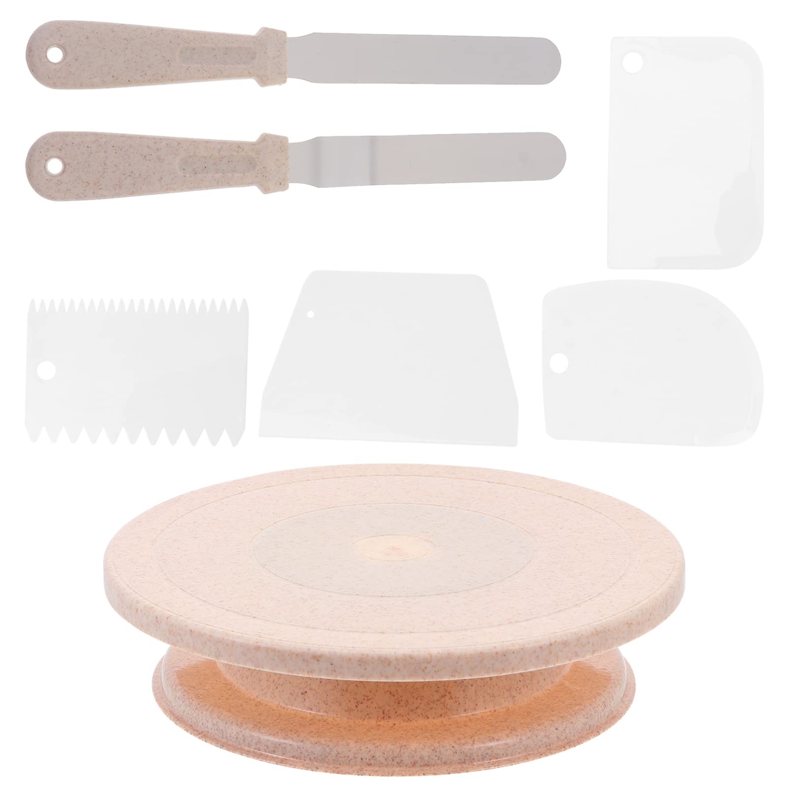 ABOOFAN Cake Turning Table Set Mit Drehbare Tortenplatte Für Einfache Dekoration Von Hochzeitstorten Und Cupcakes Und Wiederverwendbar Weizentönen