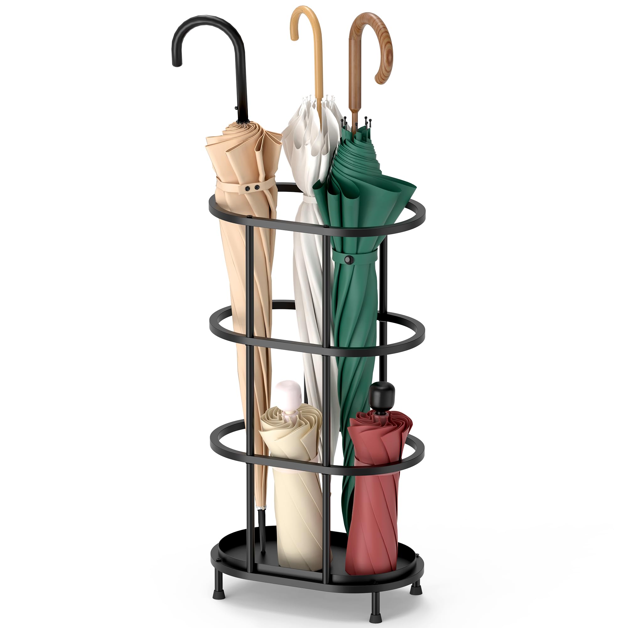 Invech Umbrella Stands for Entryway, Large Metal Umbrella Holder 6.89 x 10.8 x 21.34 Inches with Adjustable Feet, Decor Freestanding Elliptical Openwork Umbrella Rack for Home Office
