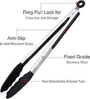 Vista 4 de Juego de 3 pinzas de cocina negras con puntas de silicona, pinzas antiadherentes resistentes al calor para asar a la parrilla, barbacoa, buffet