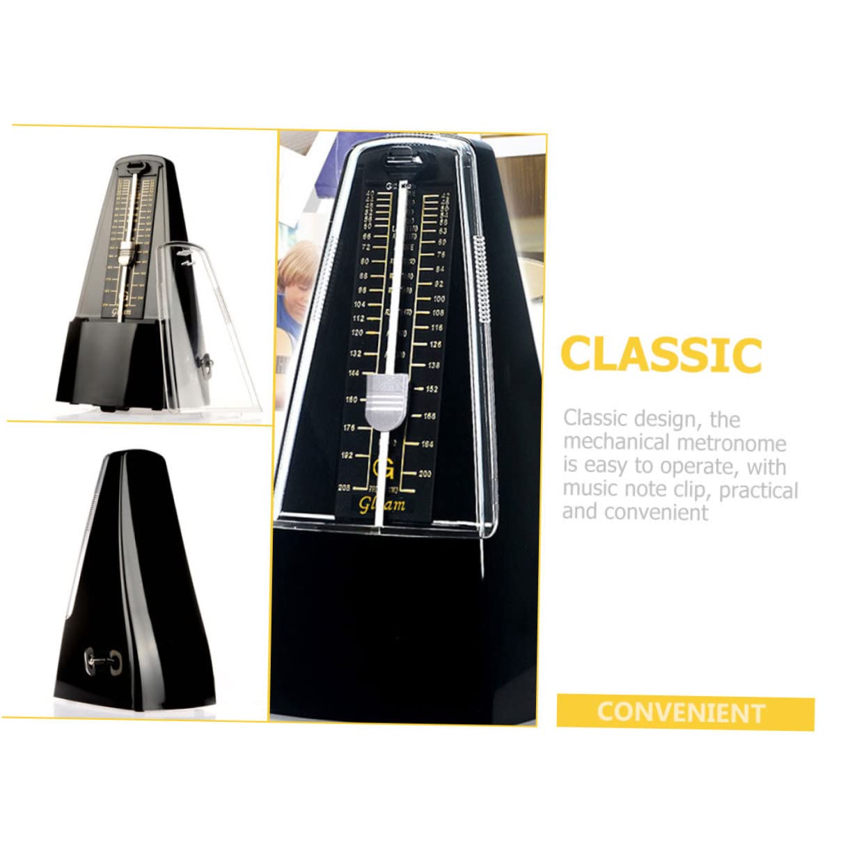 VICASKY Métronome Mécanique Pour Piano, Guitare, Erhu – Avec Clip Note De Musique, Accessoire Instrument Musique Noir, Réglage Précis Pour Débutants Et Musiciens