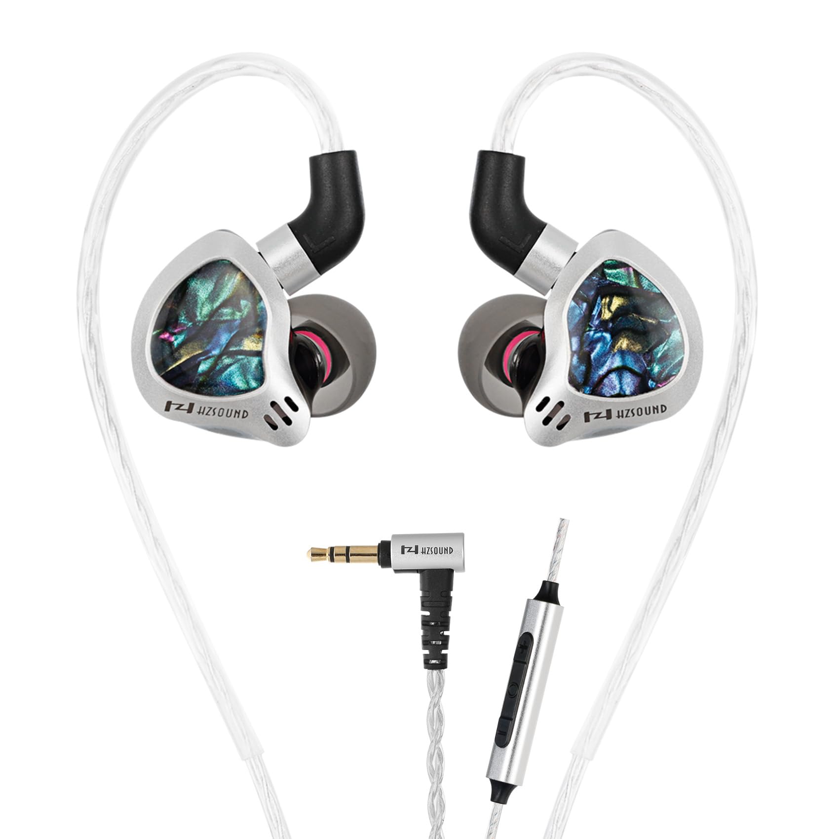 HZSOUND Ginkgo Monitory douszne, 10 mm DD i 9 mm PZT Dual Driver IEM słuchawki z mikrofonem, przewodowe słuchawki z posrebrzanym kablem OFC, izolacja dźwięku Hi-Fi i szumów, dla muzyków, audiofilów