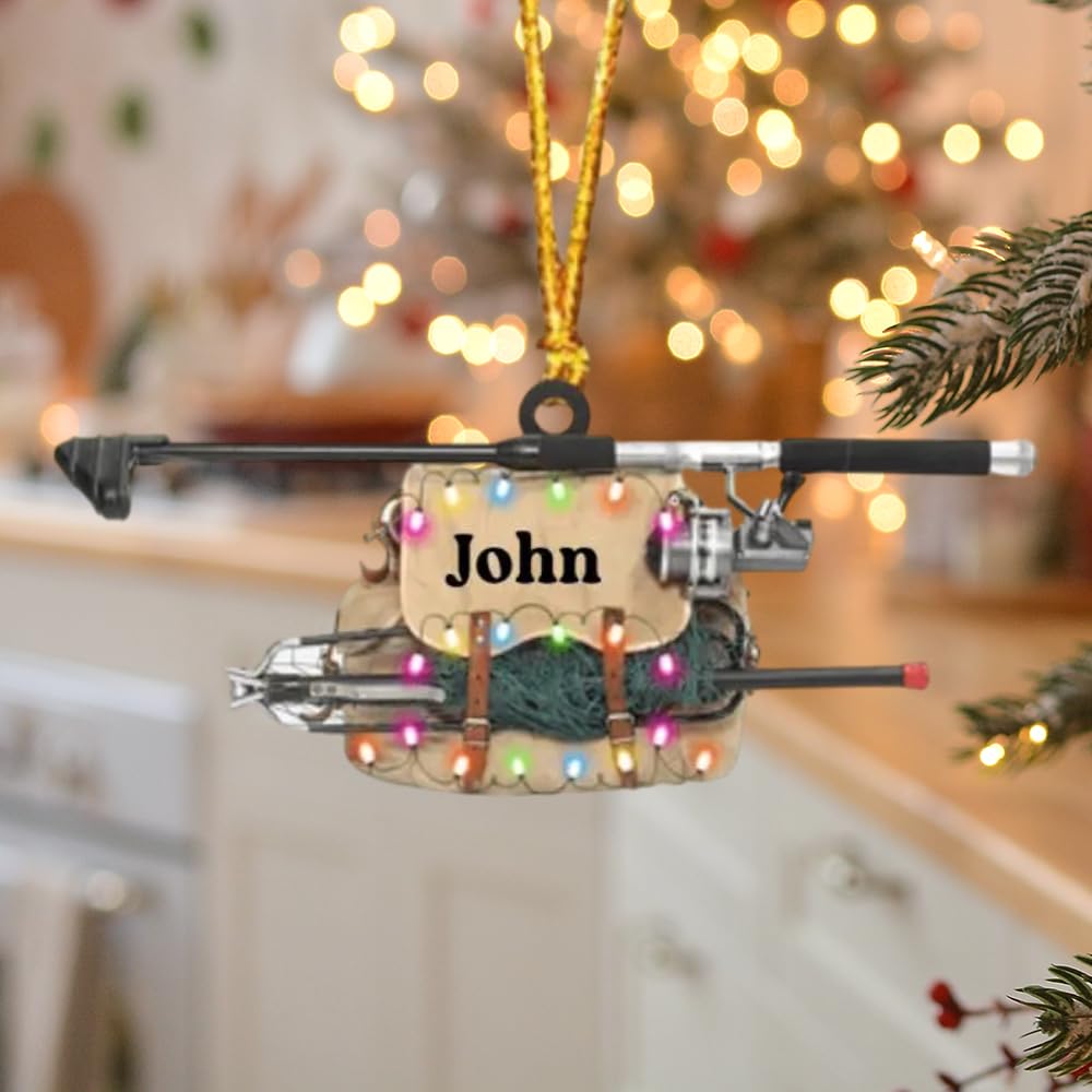 Personalized Fishing Rod Christmas Ornament 2024, Fishing Christmas Ornament with Custom Name, Fishing Rod Keepsake, Fishing Lover Ornament, Gift for Fishing Lover, Fishing Dad Gift/5 : Home & Kitchen