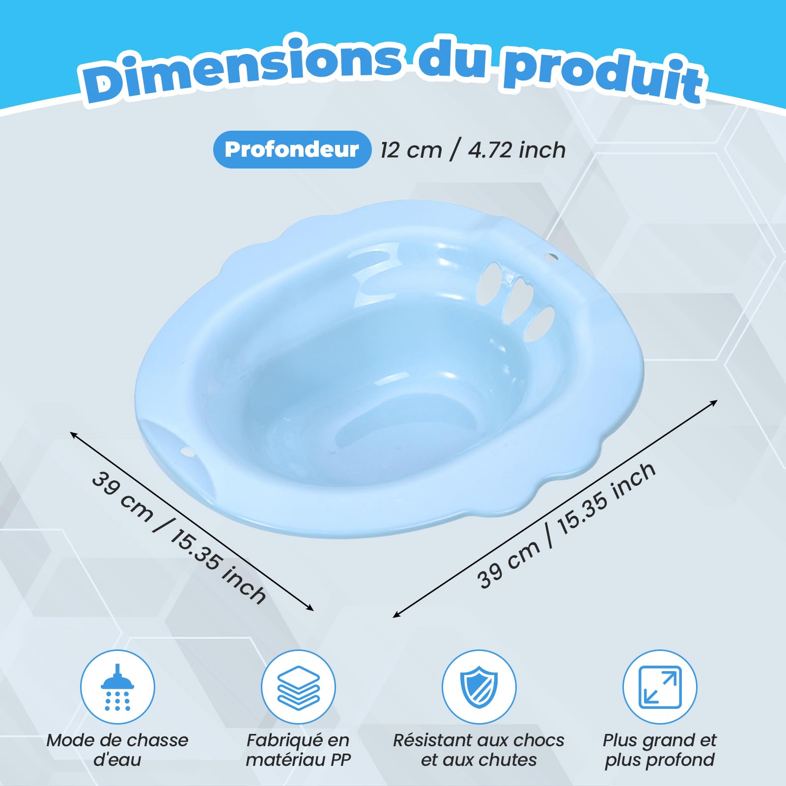 F Fityle Bain de Siège Toilette Cuvette Ergonomique, Bain de Siège Universel en PP Renforcé, Bidet Toilette WC, Bassin de Douche Vaginale, pour Femmes, Seniors et Convalescents, Hygiène Intime, Bleu